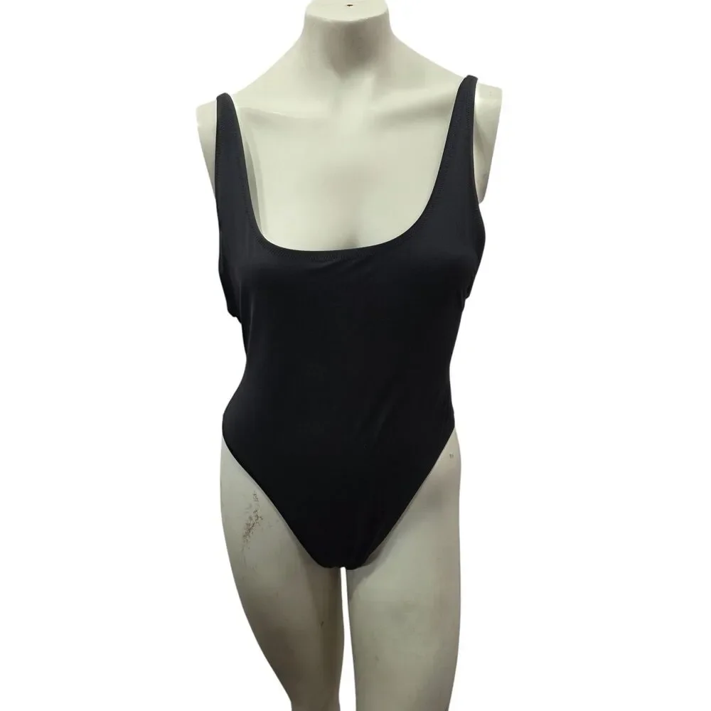 SKIMS Black One Piece Swimsuit XL Scoop Neck Low Back Adjustable Straps